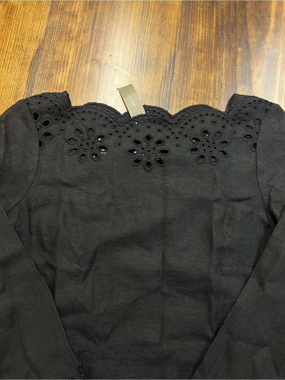 J. Crew Scallop-trim Eyelet Popover Linen Dress in Black Size Medium
